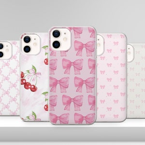 Custodia per telefono Preppy Bow con fiocco di ciliegia, copertina minimalista per iPhone 16 15 14 13 12, Samsung S24FE S23 S22 A74 A54 A14, Pixel 8 Pro 7A 9
