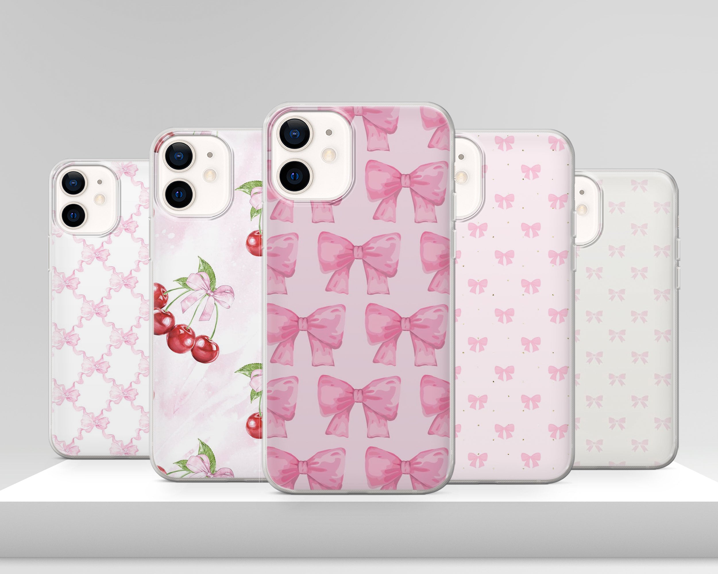Preppy Bow Phone Case Cute Cherry Ribbon Minimalist Cover Preppy Bow Phone Case Cute Cherry Ribbon Minimalist Cover