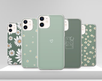 Minimalistic Daisy Phone Case Green Blooms Cover for iPhone 17 Pro Max 17e 15 14 12 & Samsung S25 Ultra S24 FE A56 Pixel 10 XL 9a 8