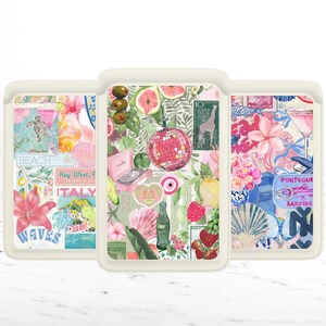 Cartera Magsafe Preppy Coquette Collage, tarjetero de cuero magnético con diseño costero y playero para iPhone 15, iPhone 14, iPhone 13 SE Pro Max Plus