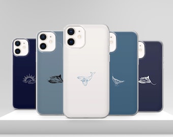Minimalis Whale Navy Blue Phone Case Ocean Sea Cover for iPhone 17 Pro Max 17e 15 14 12 & Samsung S25 Ultra S24 FE A56 Pixel 10 XL 9a 8