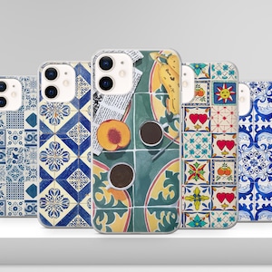 Custodia per telefono in piastrelle messicane in porcellana Azulejo Majolica Porto Cover per iPhone 16 15 14 13 12 Pro Xs SE Samsung S24FE S24 S23 S22 FE Pixel 8A 9