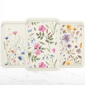 Joli portefeuille transparent avec fleurs sauvages Magsafe, porte-cartes à fleurs magnétique en cuir à ressort pour iPhone 15, iPhone 14, iPhone 13 SE Pro Max Plus