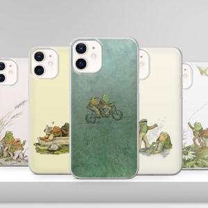 Custodia per telefono con motivo rana e rospo, stile cartoon, verde, per iPhone 16, 15, 14, 13, 12, Samsung S24FE, S23, S22, A74, A54, A14, Pixel 8 Pro, 7A e 9.