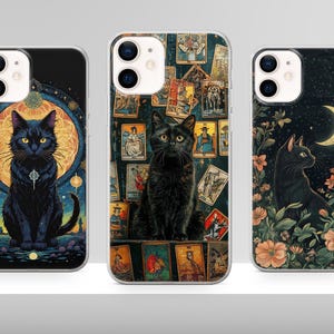 Étui pour téléphone vintage Tarot Cards Black Cat Housse pour animal de compagnie céleste pour iPhone 16 15 14 13 12 Pro Xs Samsung S24 S23 S22 FE A25 A15 Pixel 9 8A 7