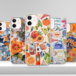 Fruchtige europäische Sommer-Handyhülle italienische Küsten Beachy-Abdeckung für iPhone 16 15 14 13 12 Pro Xs Samsung S24FE S24 S23 S22 FE Pixel 8A 7 Pro 8