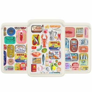 Portefeuille Magsafe rétro vintage en étain de sardines, étiquette de poisson en cuir magnétique, porte-cartes Porto d'été italien pour iPhone 16 15 14 13 SE Pro Max Plus