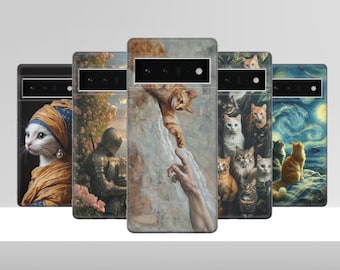 Lustig Katze Malerei Handy Hülle Van Gogh Haustier Liebhaber Cover für Pixel 9 8A 7 Pro Oneplus Nord, Oppo X6 Vivo V27 Honour Magic Oneplus Poco Realme