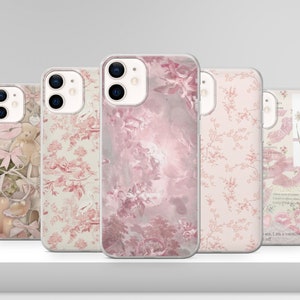 Custodia per telefono rosa Shabby Chic, estetica civettuola e femminile, per iPhone 16, 15, 14, 13, 12, Samsung S24FE, S23, A74, A54, A16, Pixel 8 Pro, 7A e 9.
