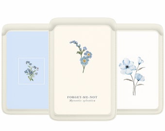 Blue Forget me not Magsafe Wallet, Magnetic Leather Summer Blooms Card Holder For iPhone 16 15, iPhone 14, iPhone 13 SE Pro Max Plus