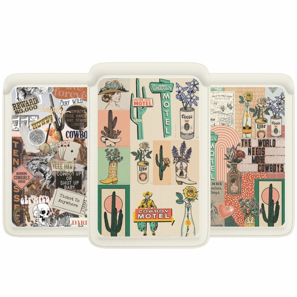 Cartera Magsafe vintage de vaquero y rodeo, tarjetero magnético de cuero con estilo minimalista occidental para iPhone 16, 15, iPhone 14 y iPhone 13 SE Pro Max Plus