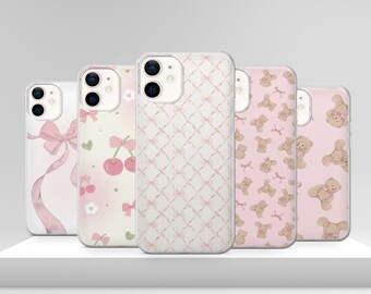 Capa de celular com laço rosa delicado e charmoso para iPhone 17 Pro Max 17e 15 14 12 e Samsung S25 Ultra S24 FE A56 Pixel 10 XL 9a 8