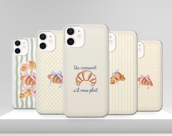 Cute Croissant Collage Phone Case Yellow Coque French Cover for iPhone 17 Pro Max 17e 15 14 12 & Samsung S25 Ultra S24 FE A56 Pixel 10 XL 9a