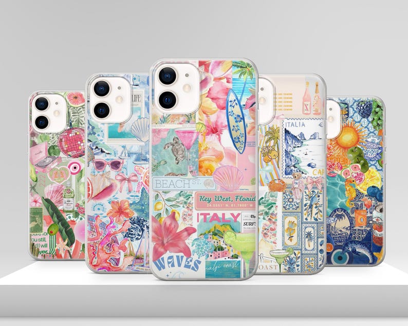 Funda de teléfono Costal Coque Collage, estilo preppy, bonita y europea, para iPhone 17 Pro Max, 17e, 15, 14 y 12 y Samsung S25 Ultra, S24 FE, A56, Pixel 10 XL y 9a imagen 1