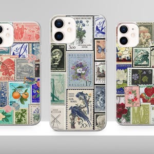 Étui pour téléphone vintage avec cachets de la poste européens, timbres de voyage, couverture pour iPhone 16 15 14 13 12 Pro Xs SE Samsung S24FE S24 S23 S22 FE Pixel 8A 7 Pro