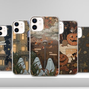 Vintage Halloween Handyhülle Herbst Kürbis Collage Cover für iPhone 17 Pro Max 16e 15 14 12 & Samsung S25 Ultra S24 FE A56 Pixel 10 XL 9a 8