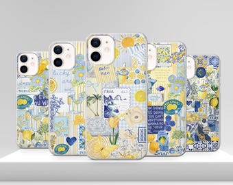 Italian Beachy Collage Phone Case Yellow Lemon Cover for iPhone 17 Pro Max 17e 15 14 12 & Samsung S25 Ultra S24 FE A56 Pixel 10 XL 9a 8