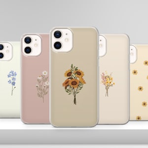 Custodia per telefono floreale minimalista carina con motivo a girasole primaverile per iPhone 16 15 14 13 12 Pro Xs Samsung S24 S23 S22 FE A25 A15 Pixel 9 8A 7