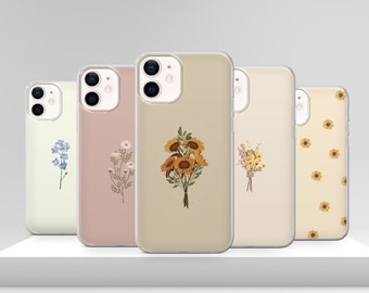 Cute Minimalistic Floral Phone Case Spring Sunflower Cover for iPhone 17 Pro Max 17e 15 14 12 & Samsung S25 Ultra S24 FE A56 Pixel 10 XL 9a