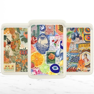 Portefeuille italien vintage coquet, Magsafe, porte-cartes magnétique en cuir Beachy Collage pour iPhone 15, iPhone 14, iPhone 13 SE Pro Max Plus