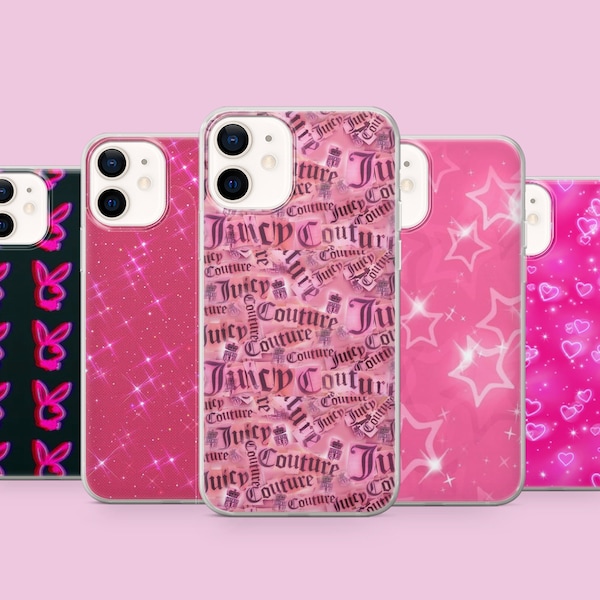 Rose poudré Mcbling Y2k coque de téléphone Gyaru Couture housse pour iPhone 15 14 13 12 Pro Xs SE Samsung S24 S23 S22 FE A25 A15 Pixel 8A 7 Pro