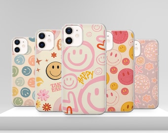 Boho Smiley Gesicht Handyhülle Preppy Summer Vibes Cover für iPhone 15 14 13 12 Pro Xs SE Samsung S24 S23 S22 FE A25 A15 Pixel 8A 7 Pro