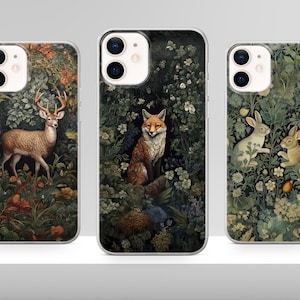 Vintage art nouveau telefoonhoesje William Morris Animal Cover voor iPhone 17 Pro Max 16e 15 14 12 en Samsung S25 Ultra S24 FE A56 Pixel 10 XL 9a