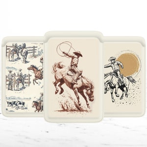 Carteira Magsafe Vintage Western Equestrian, porta-cartões magnético de couro com cavalos de cowboy para iPhone 15, iPhone 14, iPhone 13 SE Pro Max Plus