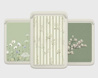 Minimalist Summer Magsafe Wallet, Magnetic Leather Sage Green Floral Card Holder For iPhone 16 15, iPhone 14, iPhone 13 SE Pro Max Plus