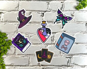 Witchy Stickers - Set of 6 - Tarot Stickers, Astrology, Light Academia, Pastel Goth, Aesthetic Planner Stickers