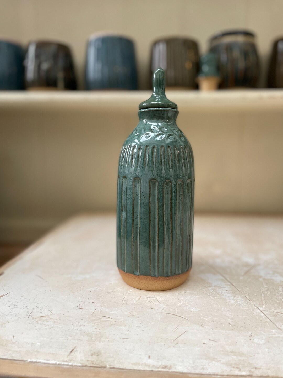 Carved Stoneware Oil Pourer/ Condiment Bottle With Stopper Etsy UK