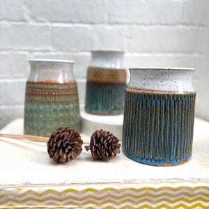Carved Ceramic Utensil Jars, planter, plant pot, large storage jar assorted colours.
