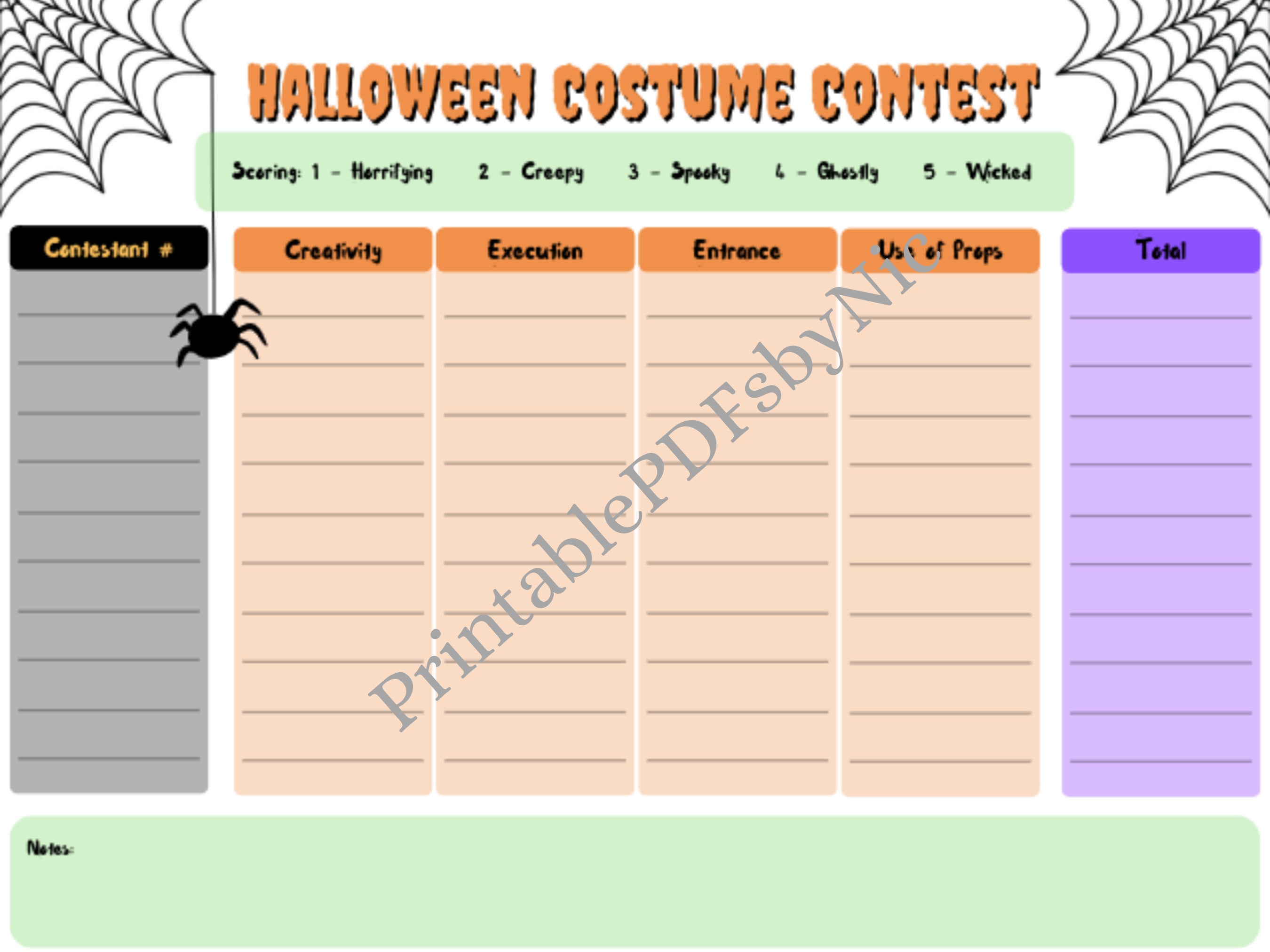Halloween Costume Contest Scorecard Scoresheet L Editable Etsy