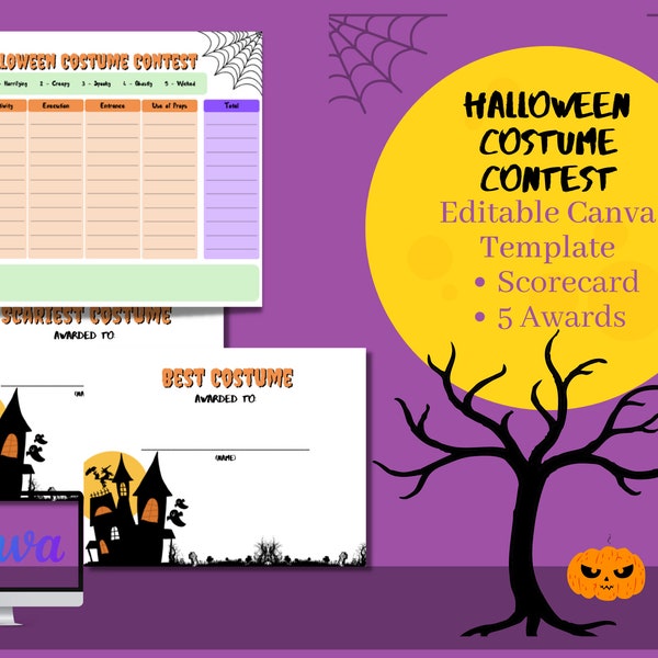 Halloween Costume Contest - Scorecard/ Scoresheet l Editable Digital Download l Up to 10 Contestants l Printable l Canva Editable Template