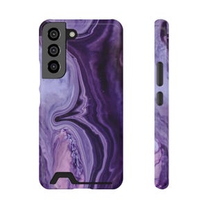 Elegante funda para teléfono de mármol morado con tarjetero, accesorio elegante para mujer, regalo para ella, regalo de cumpleaños, funda moderna para teléfono.