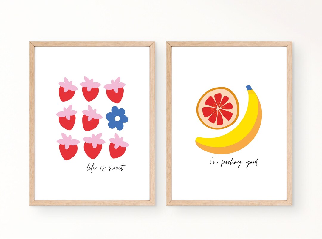 Set of 2 Fruit Printable Wall Art, Fruit Market Print, Kitchen Decor