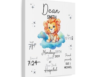 Custom Birth Canvas - Lion- personalized Gift for Birth, Birth Chart, Birth Announcement