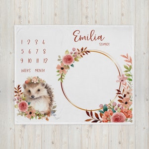 Hedgehog Themed Milestone Blanket - Perfect Baby Shower Gift - Flower Baby Blanket