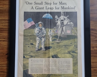 Original Framed Vintage Landing on the Moon Newspaper--la Times