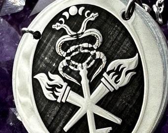 Hecate Snake Key Torch Pendant – Sterling Silver Triple Goddess Necklace