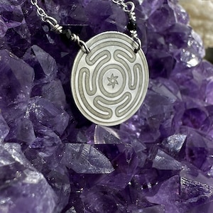 Sterling Silver Wheel of Hecate Necklace: Triple Goddess Strophalos