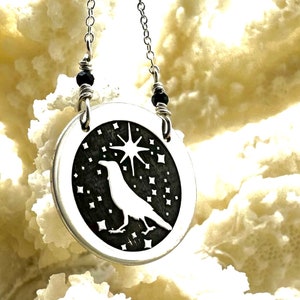 Sterling Silver Raven & Star Talisman – Cosmic Messenger Amulet for Omens, Mystery, and Inner Sight