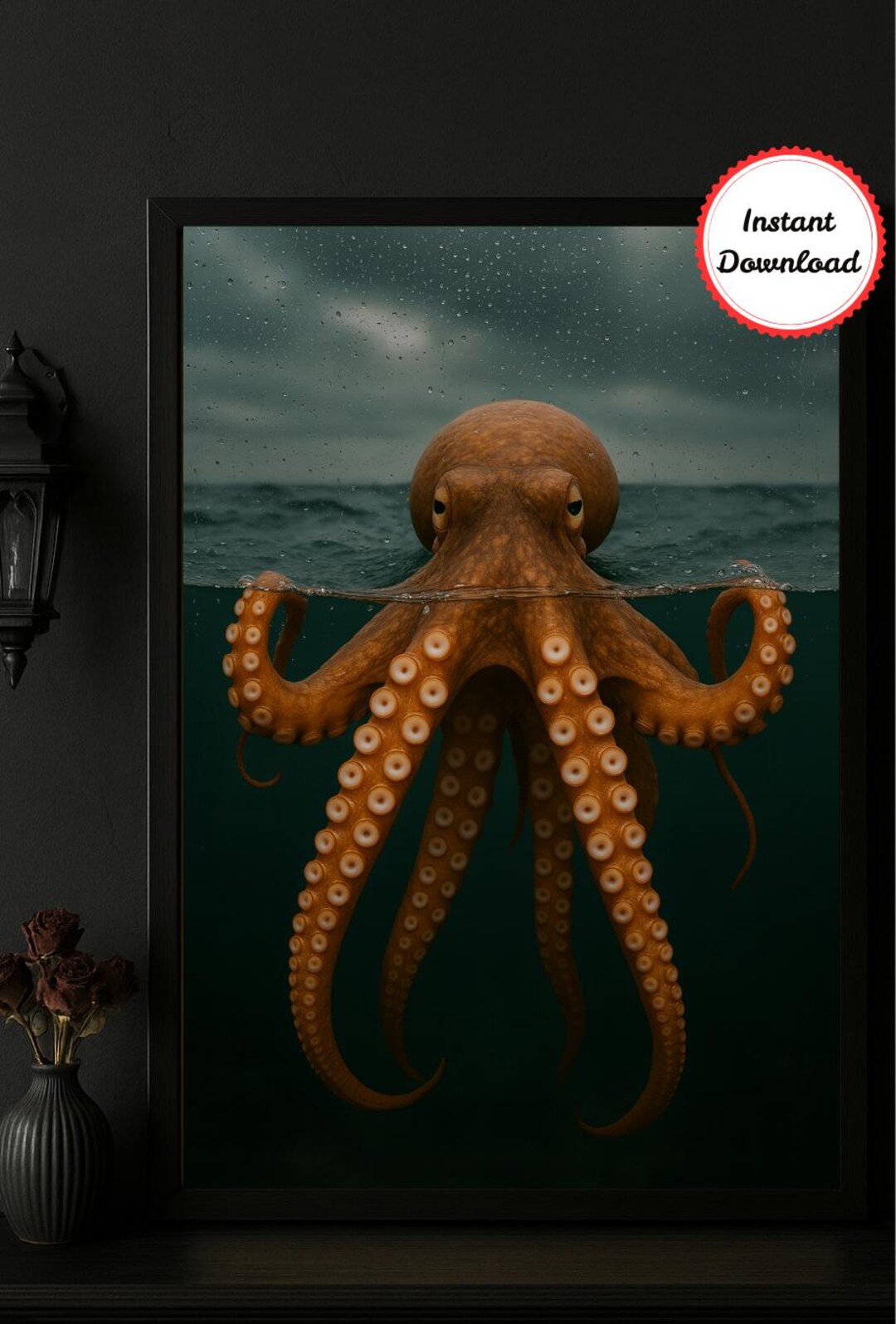 Hyper-realistic Octopus Art Print | Moody Seascape, Coastal Wall Decor ...