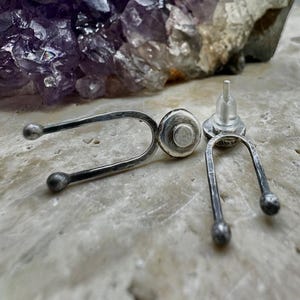 Sterling Silver Matchstick Earring Jackets with layered circle Studs | Unisex Pagan Jewelry