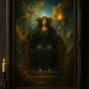 Hecate Triple Goddess Art Print: Dark Mystic Celestial Witchcraft (Digital Download