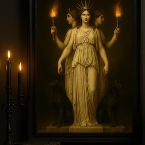 Hecate Triformis Hekate Triple Goddess Torches Art Print: Dark Mystic Celestial Witchcraft (Digital Download