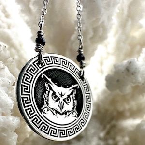 The Patron Bird of Goddess Athena Owl Necklace, Ancient Necklace in Sterling Silver, Animal Necklace, Occult Necklace, Owl Necklace,