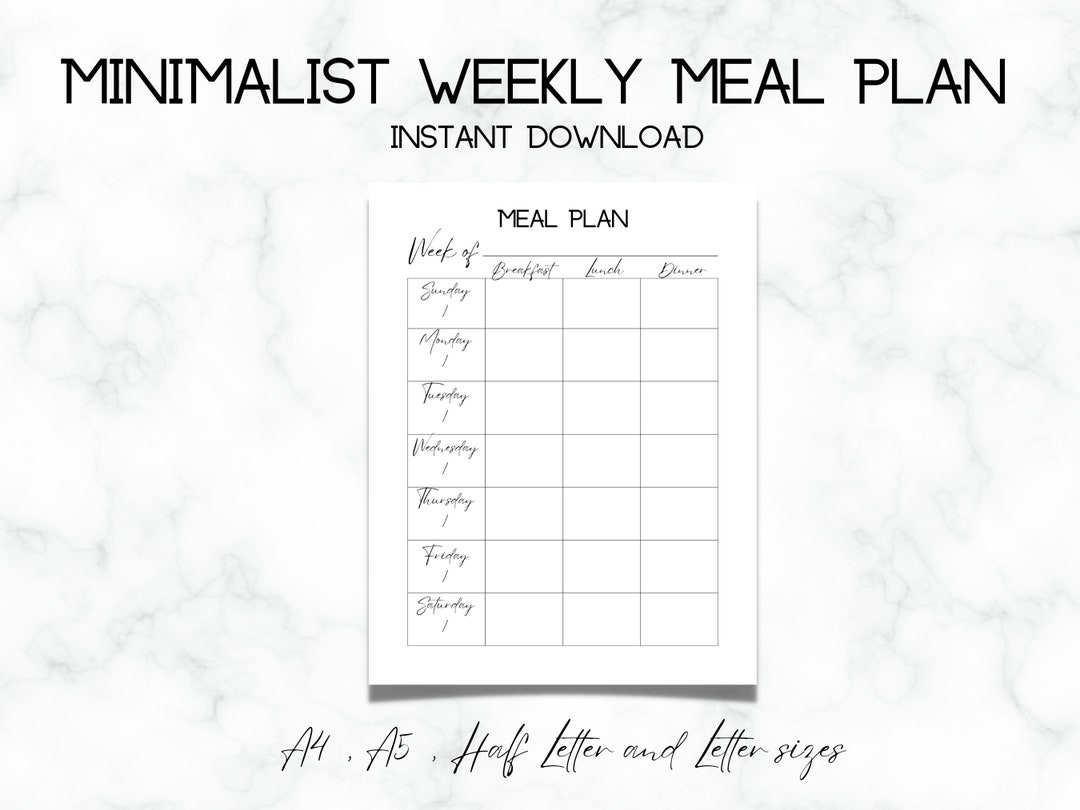 Weekly Meal Planner Printable Menu Planner Bullet Journal Insert Meal ...