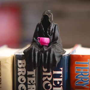 Grim Reaper Shelf Decor Ghost Shelf Decor Sitting Grim Reaper Figurine Tiered Tray Decor Suriel Fun Grim Reaper with Coffee Cup!