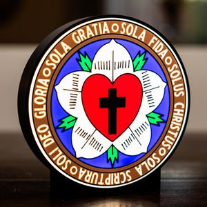 Lámpara de escritorio y pared con letrero impreso en 3D de las cinco solas de la reforma luterana Lámpara de escritorio para habitación de regalo Regalo de iglesia Cinco 5 solas Luther Rose